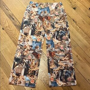 Wide Leg High Rise Cotton Renaissance Cherub Jean Pants Sz32 TALL